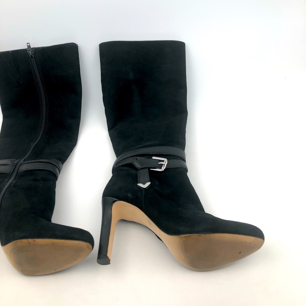 Antonio Melani Black Suede Knee-High Heeled Boots w Buckle women’s 7 M